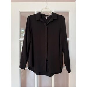 H&M Black Collared Button Up Long Sleeve Blouse